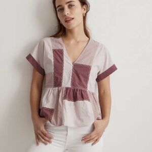 Madewell signature peplum patchwork purple and white blouse
NWT